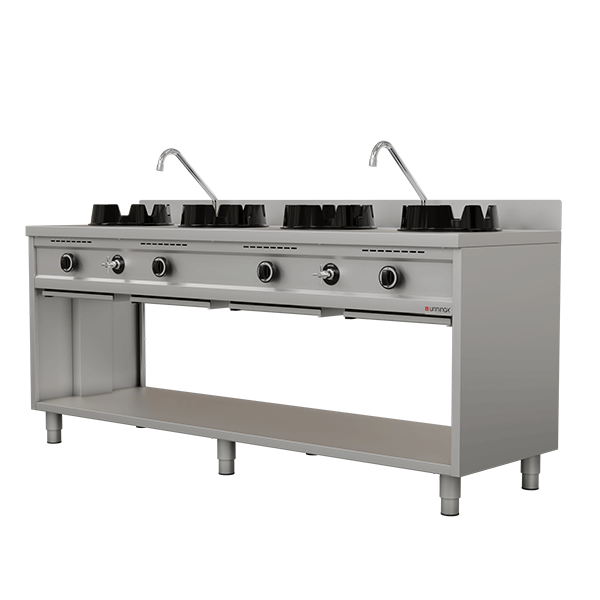 Wokherd Gas-Wok-Herd â€“ 4Ã—15 kW â€“ 4 Kochzonen