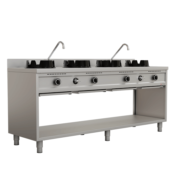 Wokherd Gas-Wok-Herd â€“ 4Ã—15 kW â€“ 4 Kochzonen