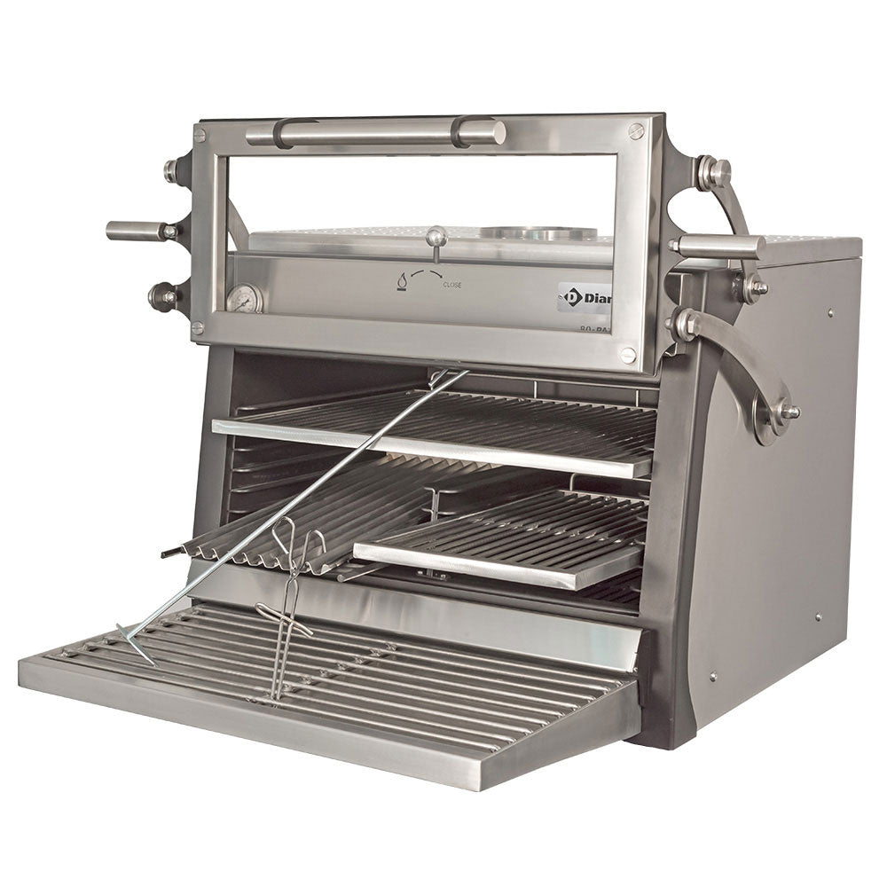 Holzkohleofen-BBQ, GN 1/1 + GN2/4 (75 Kg/h)- Anhebbar Tür/Edelstahl - CBQ-075/RX