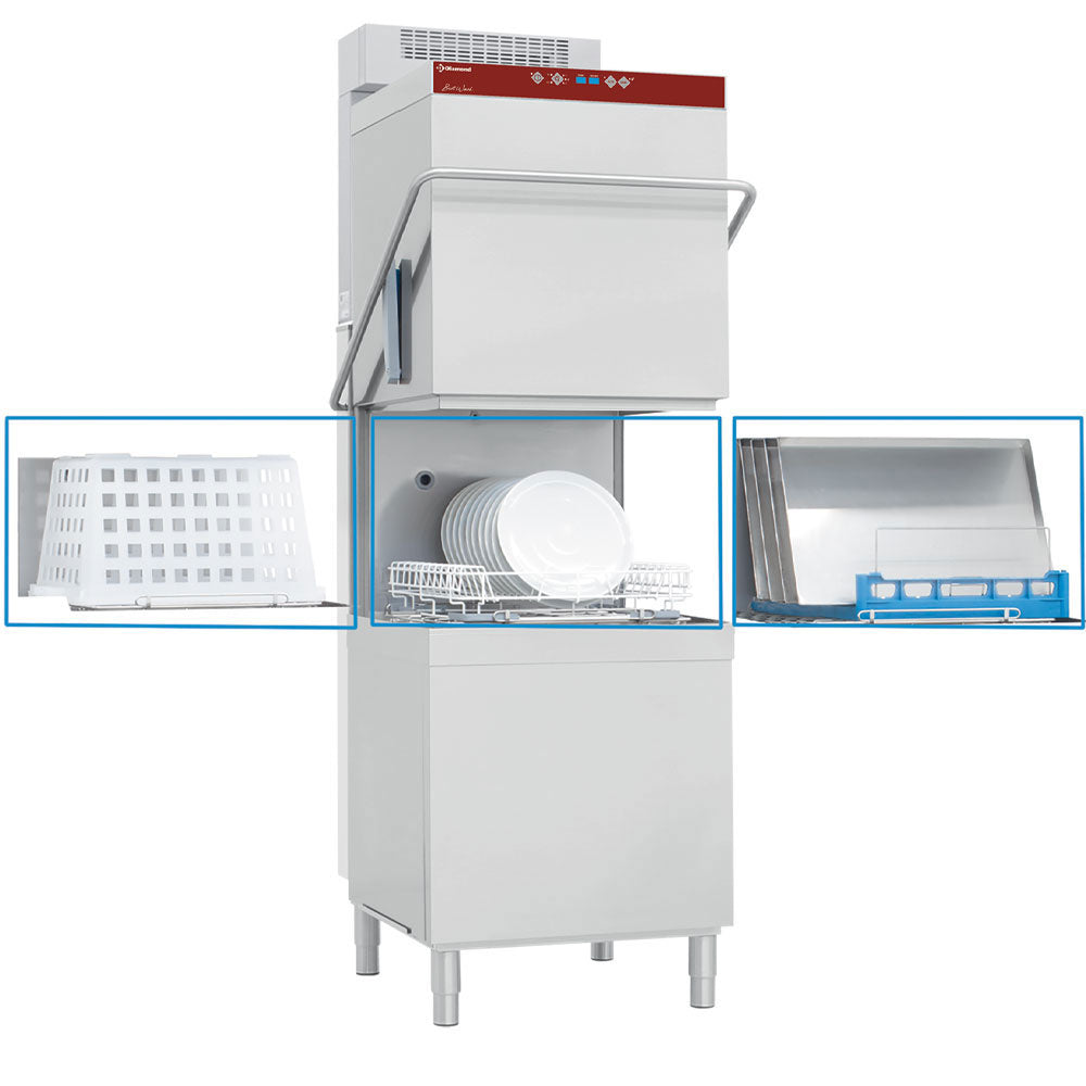 Haubenspülmaschine, Körbe 600x500 mm + Softener kontinuierlich + Dampfkondensator-Wärmerückgewinnung - DCR37/6-AC-RC