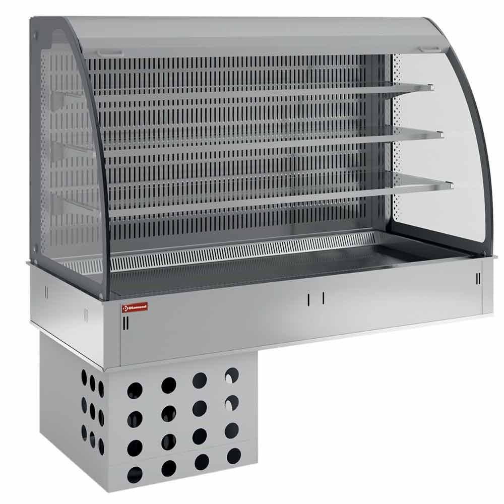 Wandaufstellung, Becken und Vitrine auf 3 Ebenen offen (mit Rollo), umluftgekühlt, 5x GN 1/1 - DPA/BCVA318-R2