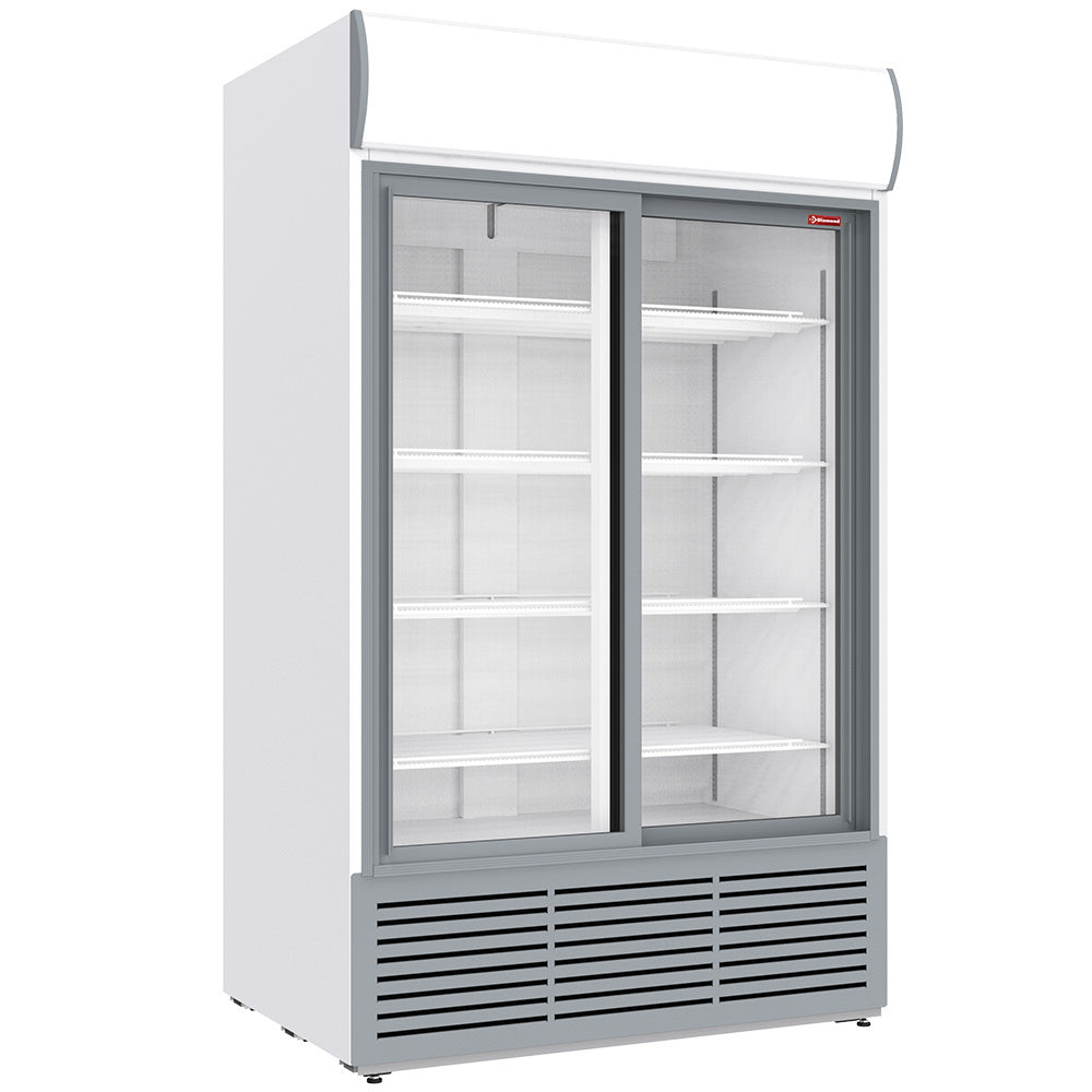 Positive Kühlvitrine 1230 Liter, Leuchtkasten, 2 Schiebetüren - WEISS - DRK12-CW