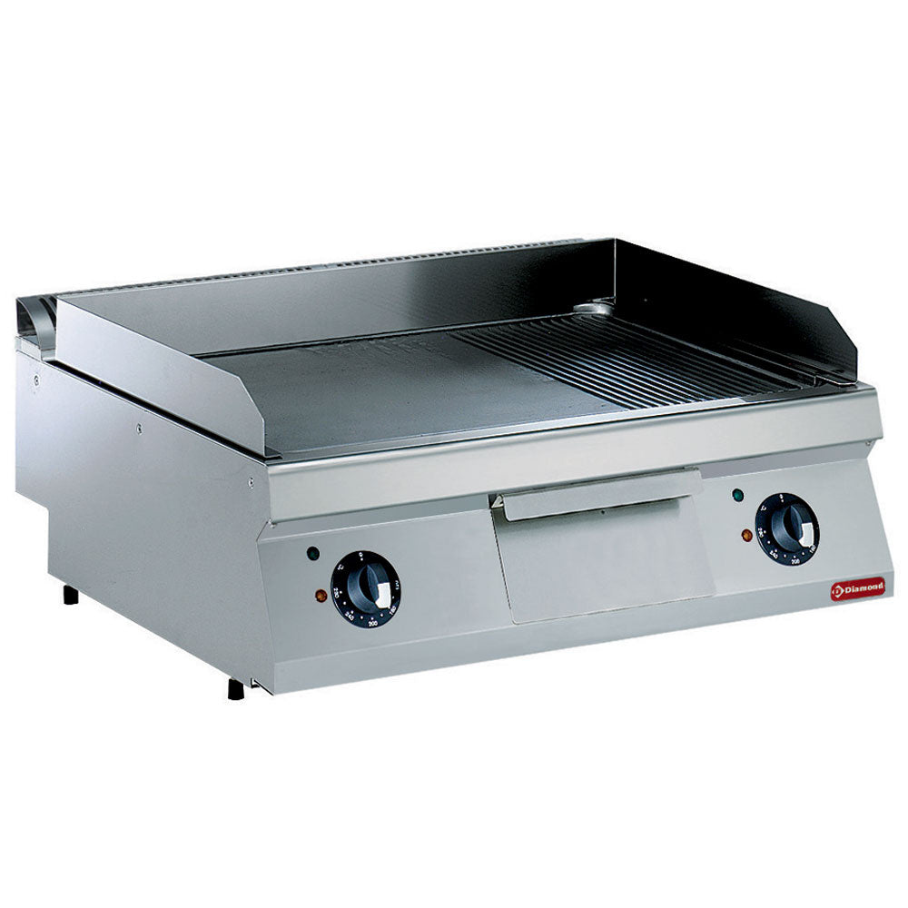 Elektro Grillplatte 2/3 glatt, 1/3 gerillt, verchromt -TOP- - E17/PMCD8T-230/3--N