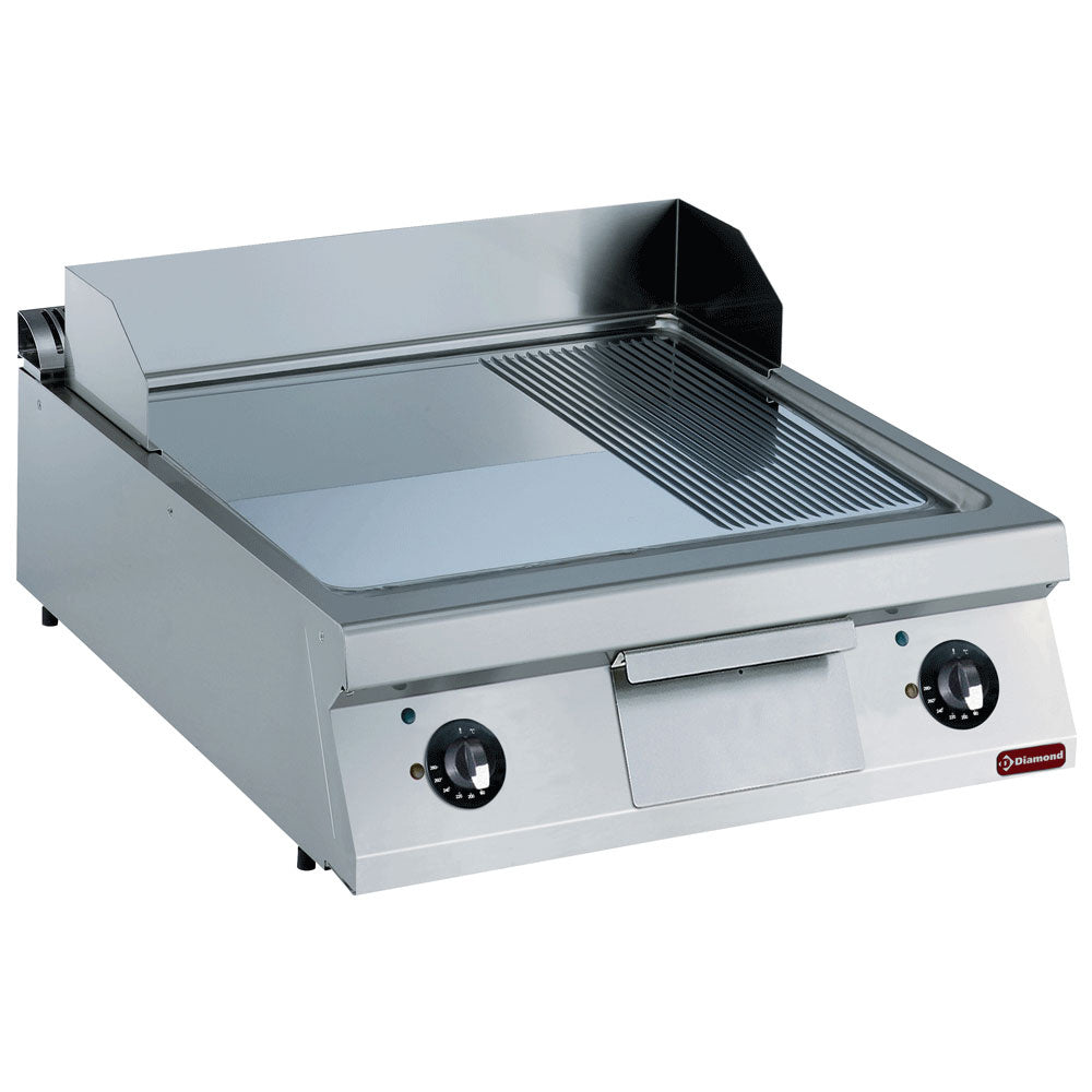 Elektro Grillplatte 2/3 glatt und 1/3 gerillt mit Grillplatte aus Hartchrom "80 µm" -TOP- - E22/PMCD8T-230/3--N