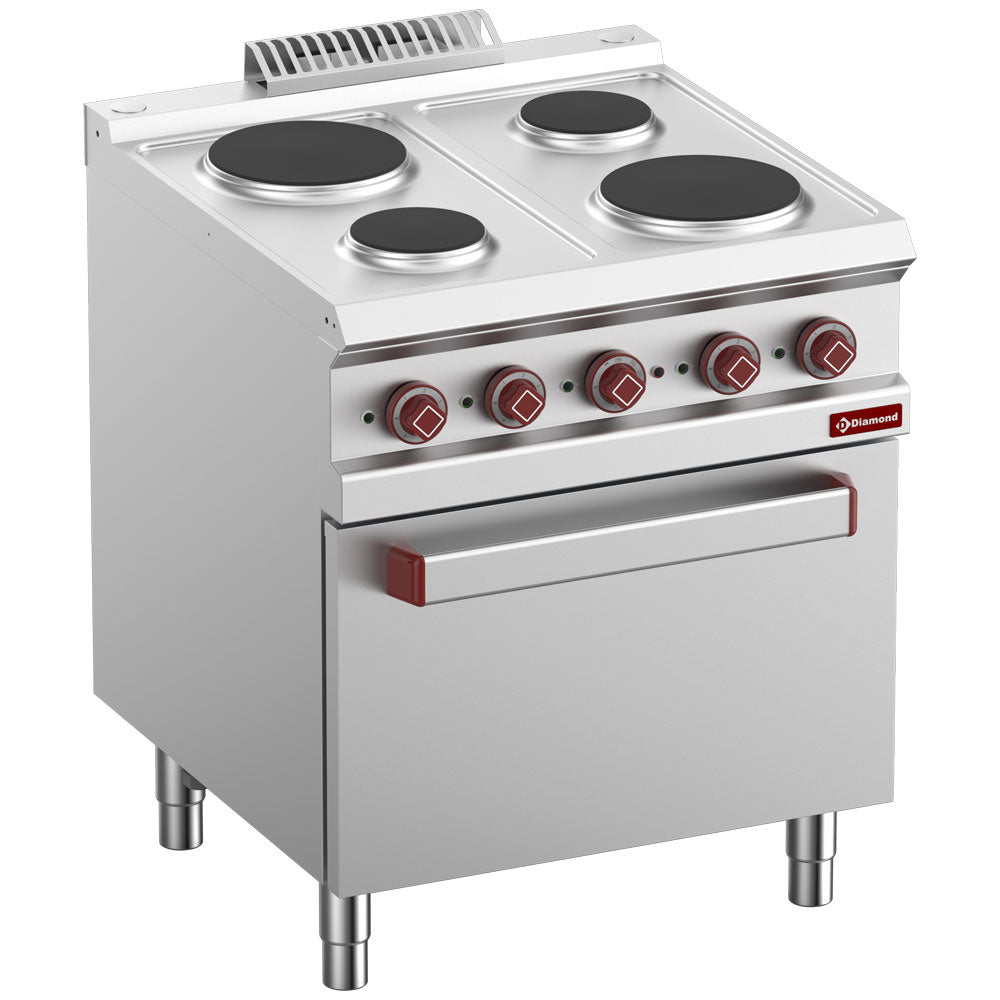 Elektro Plattenherd mit 4 runden Platten auf elekt. Backofen GN 2/1 und elekt. Grill - E7/4PF7-N