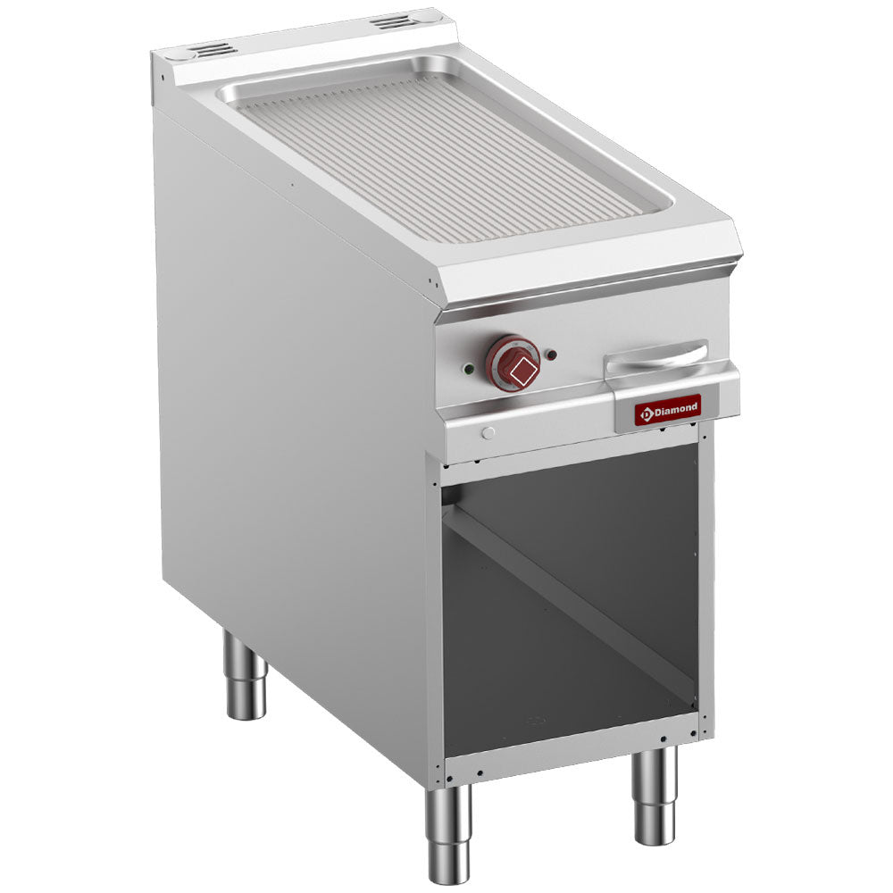 Elektro-Grillplatte, gerillt,  Modul 1/2, offener Unterbau. - E9/PRA4-N