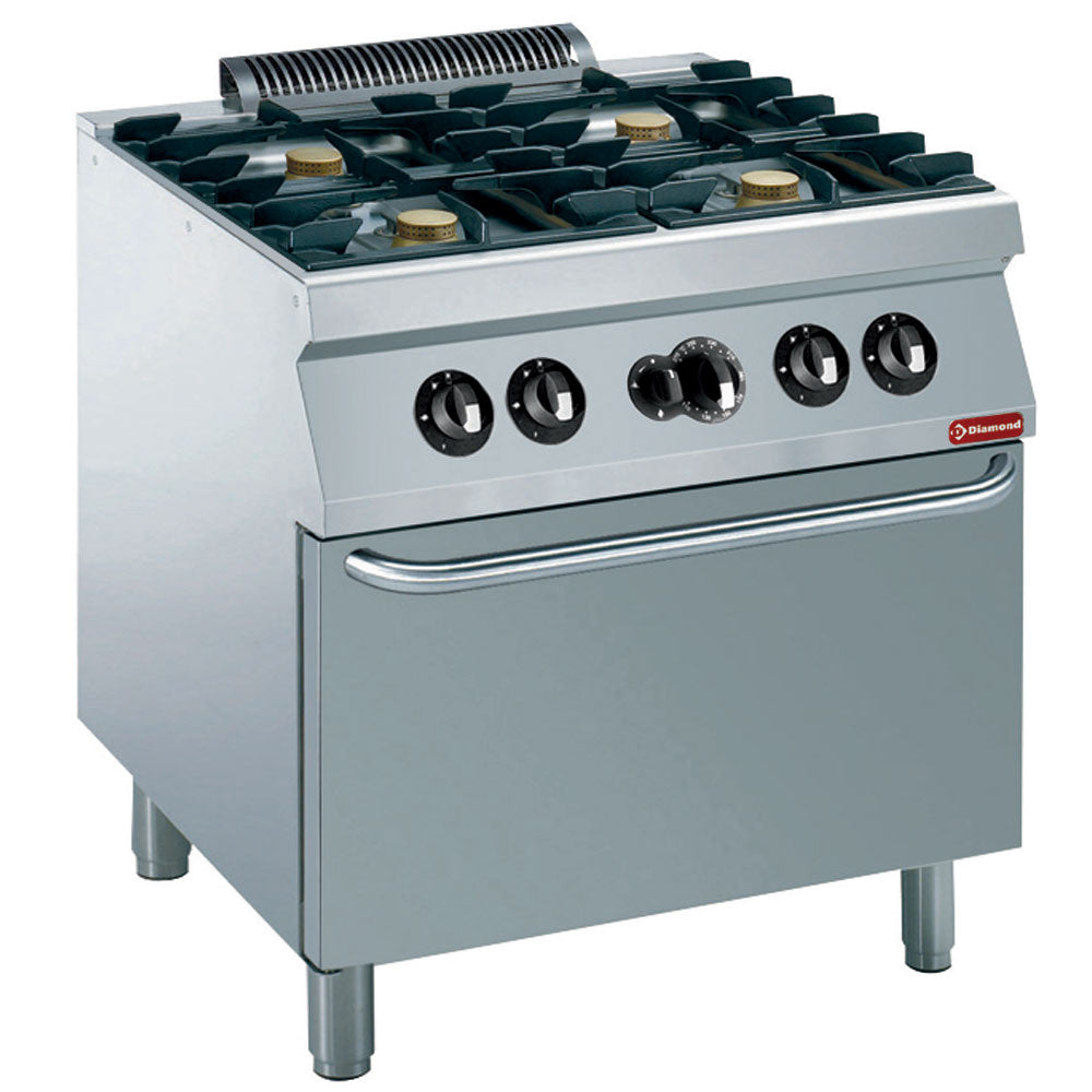 Gasherd 4 Brenner 5,5 kW, Gasbackofen GN 2/1 - G17/4BF8-N
