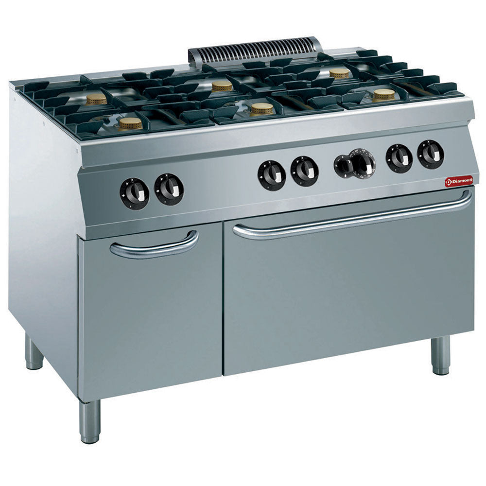 Gasherd 6 Brenner, Gasbackofen GN2/1, neutraler Unterbau - G17/6BFA12-N