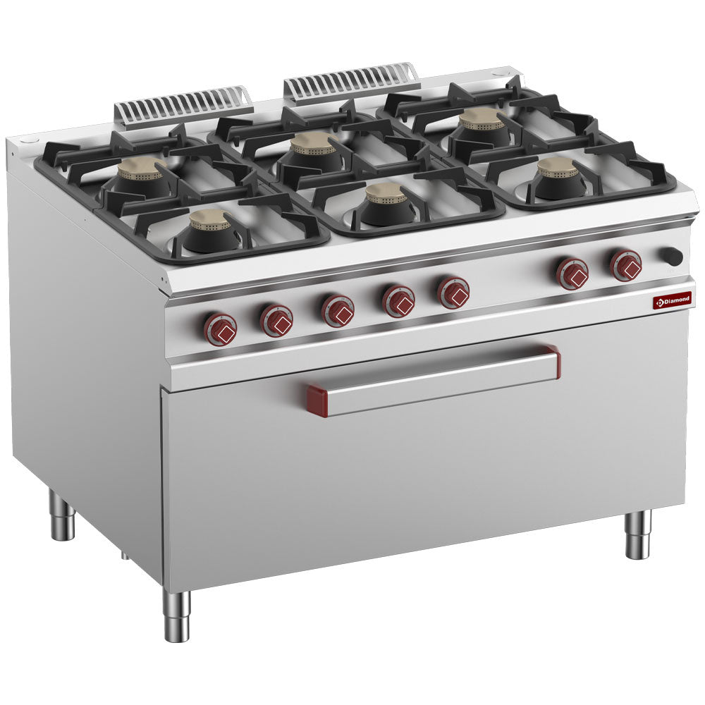 Gasherd 6 Brenner auf MAXI Gasofen - G9/6BFM12-N