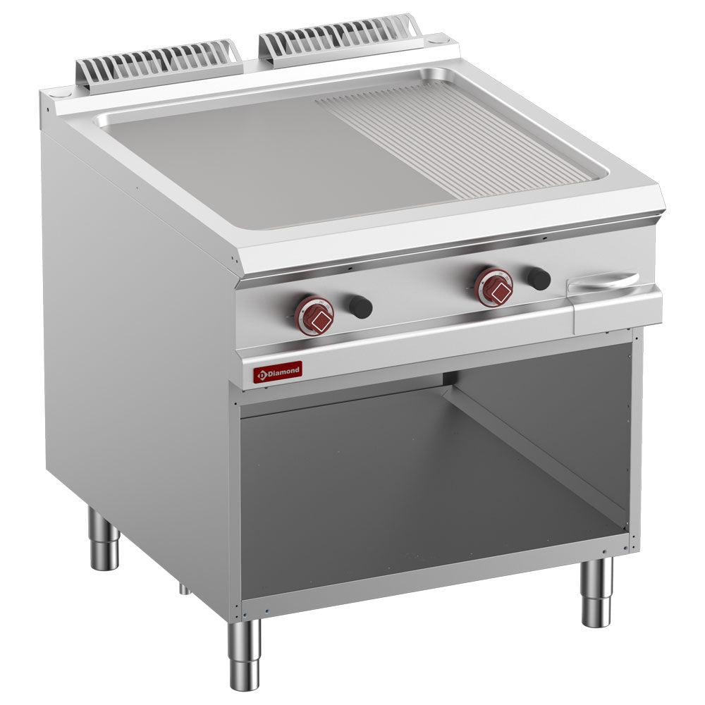 Gas-Grillplatte 2/3 glatt & 1/3 gerillt, Gasmodul 1/1, offener Unterbau - G9/PMA8-N