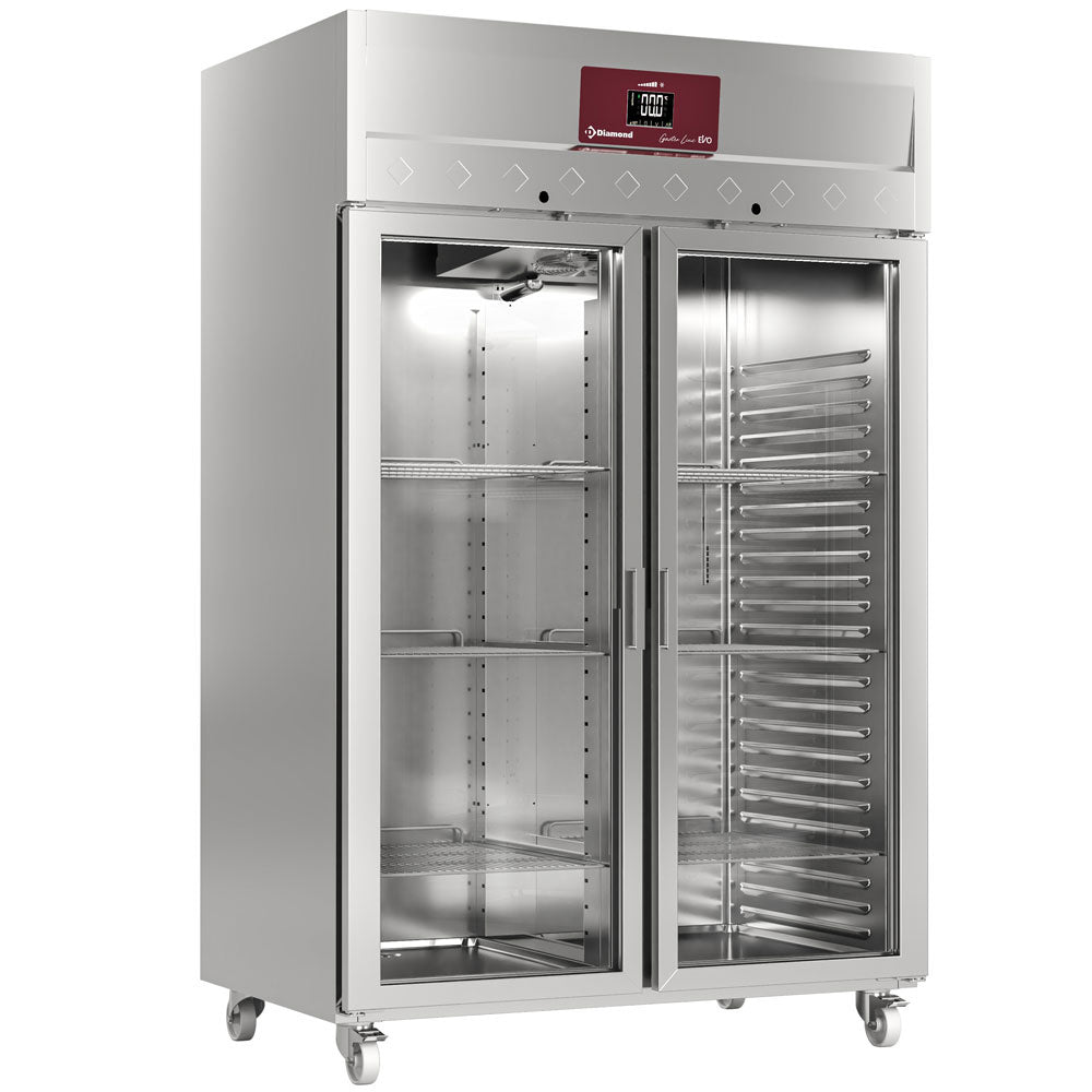Umluftkühlschrank 1400 Liter 2 Glastüren GN 2/1, Auf Rädern - ID140/R9G