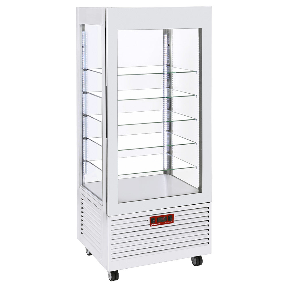 Vitrine 4 Seiten  T Grad positiv, 5 Regale aus Glas, belüftet, 480 Lit., WEIß - INN/VN-W5-R2