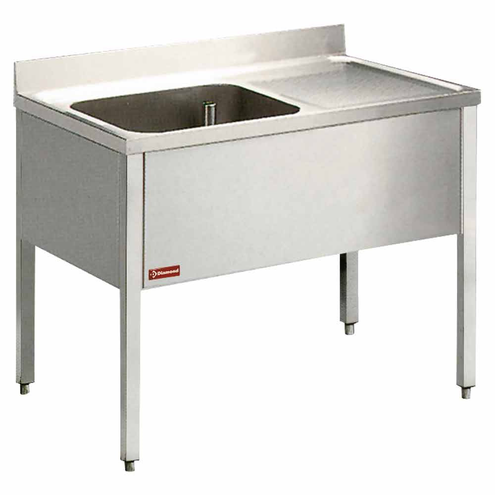 Spültisch 1 Becken, Abtropffläche auf der rechten Seite, mit Undergestell - L1210D/6-KD-D