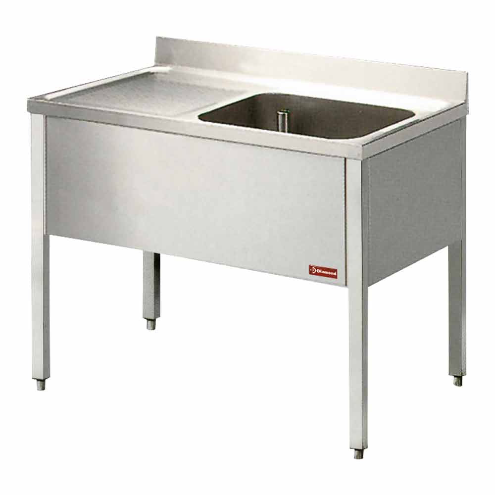 Spültisch 1 Becken, Abtropffläche auf der linken Seite, mit Undergestell - L1210S/6-KD-D