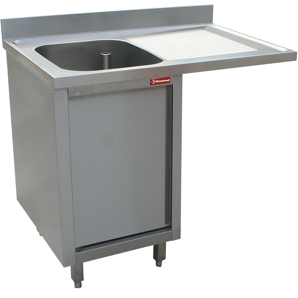 Spültisch mit einem Becken, Abtropfbrett rechts, auf Schrank mit 2 Schwingtür und platz für Geschirr. - L1411VD-AS-D