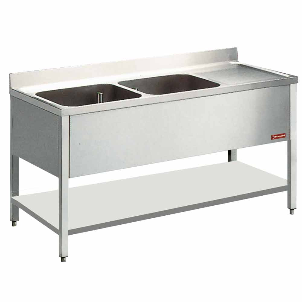 Spültisch 2 Becken und 1 Abtropffläche - L1421D-D