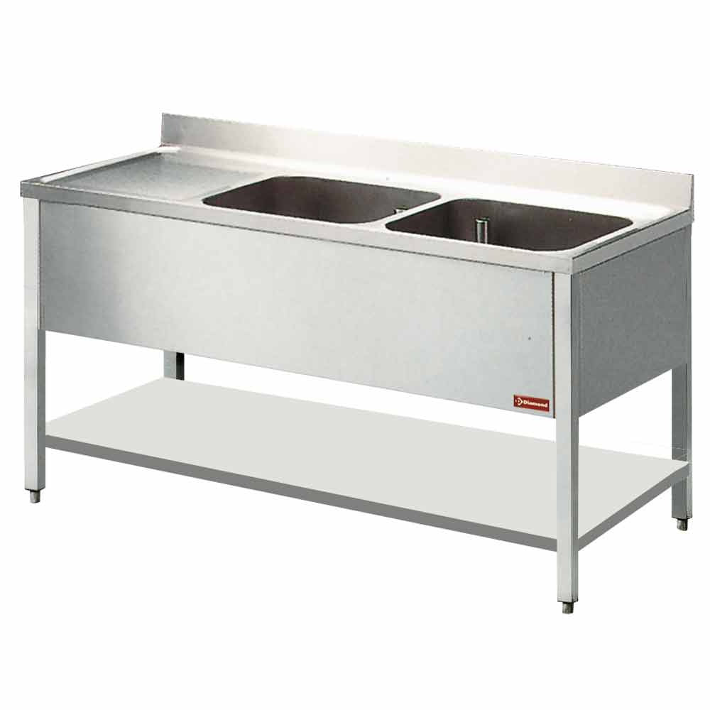 Spültisch 2 Becken und 1 Abtropffläche - L1421S-D