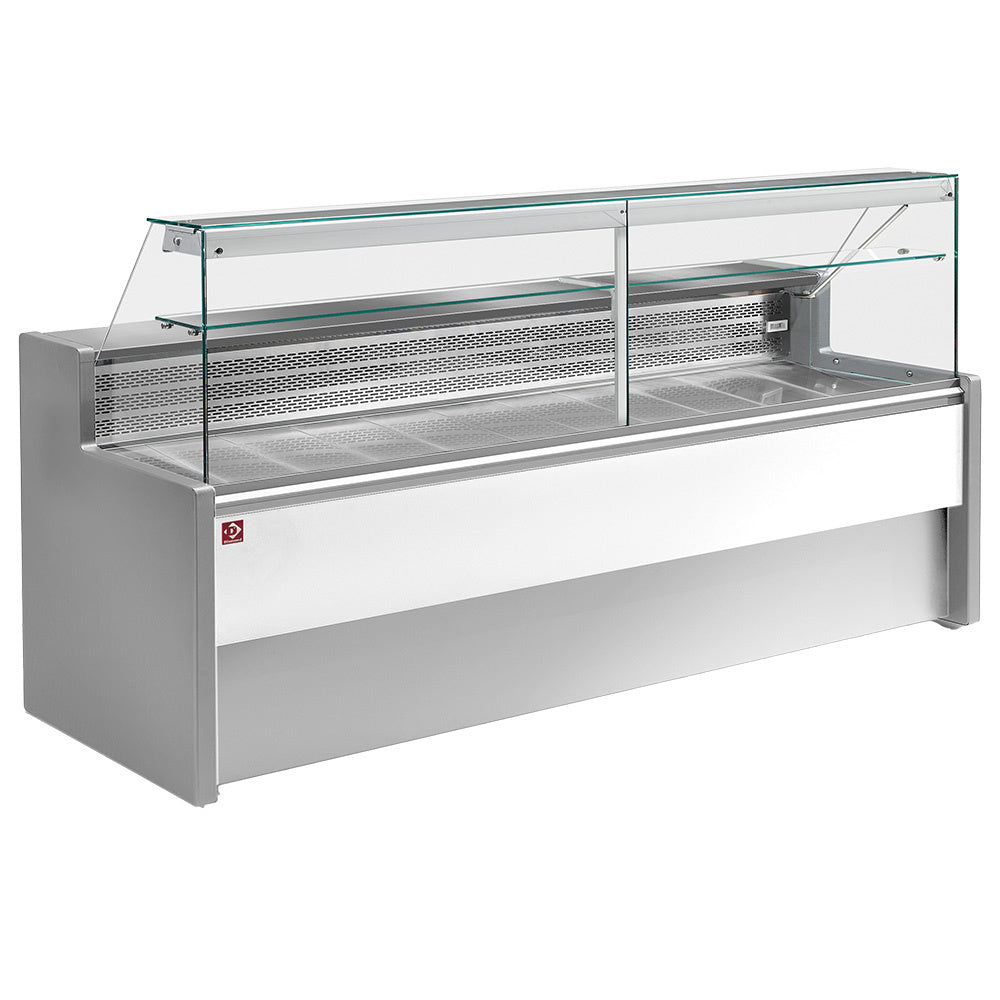 Kühltheke mit gerader Scheibe 90 Grad, inkl. Reservefach - GRAU/WEISS - RO25/E8-R2