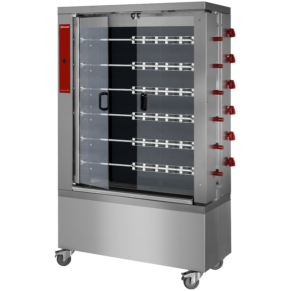 Hähnchengrill Glaskeramik, 6 Spieße auf Rädern (36 Hähnchen) - RVE/6C-CM