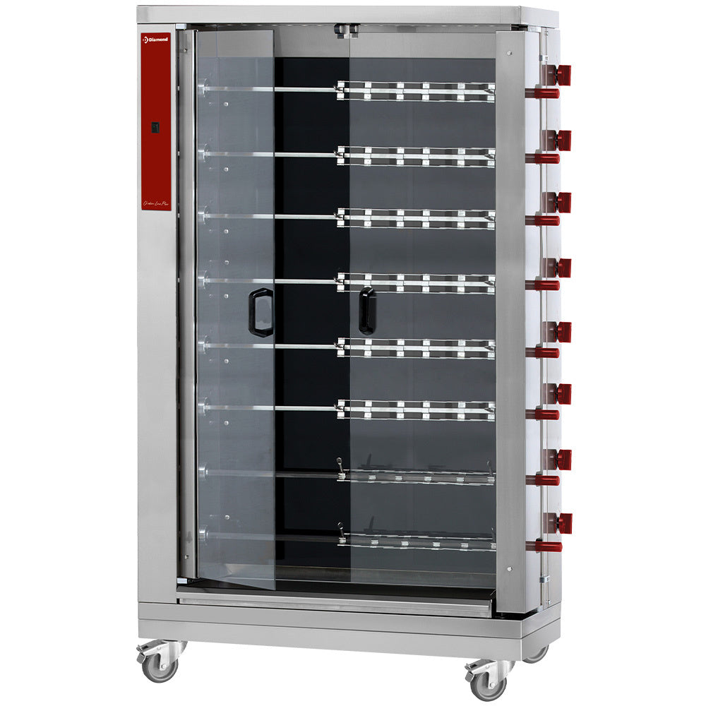 Hähnchengrill Glaskeramik, 8 Spieße auf Rädern (48 Hähnchen) - RVE/8C-CM