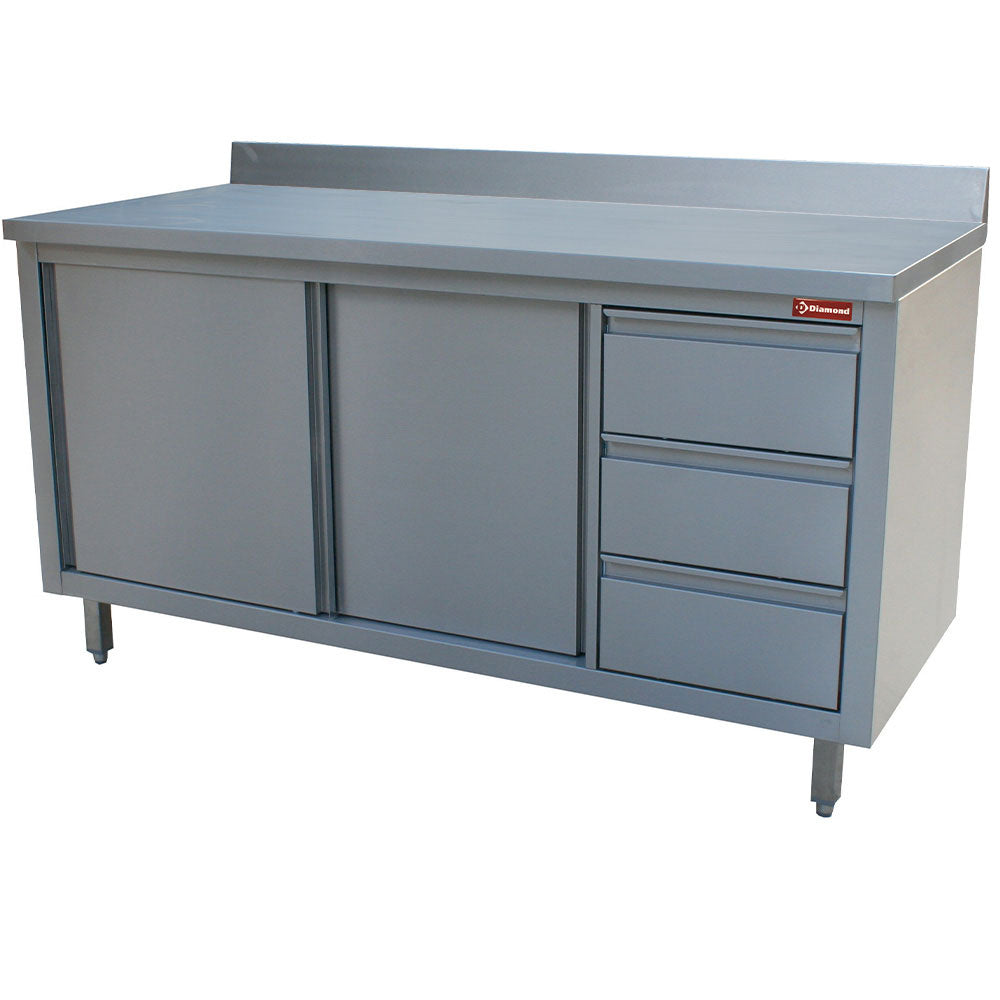 Arbeitschrank mit 2 Schiebetüren und 3 Schubladen, Wandmodel mit Aufkantung - TA207CD/B-D