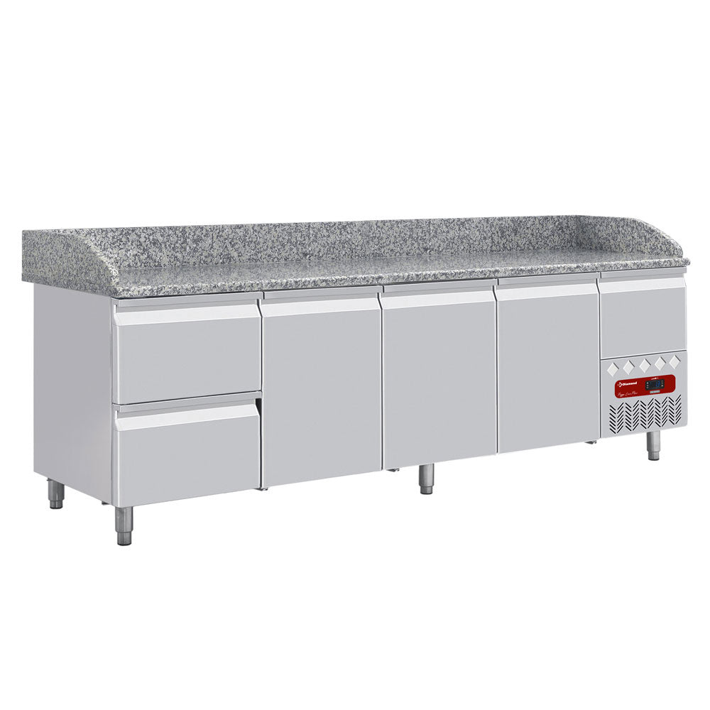 Kühltisch 3 Türen 600x400, 2 neutrale Schubladen (8x Behälter  600x400) + Schubladen für Utensilien - TP361/P9