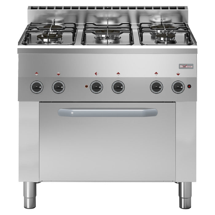 Gaskochfeld mit 5 Brennern, elektrischer Umluftofen 4x GN 1/1