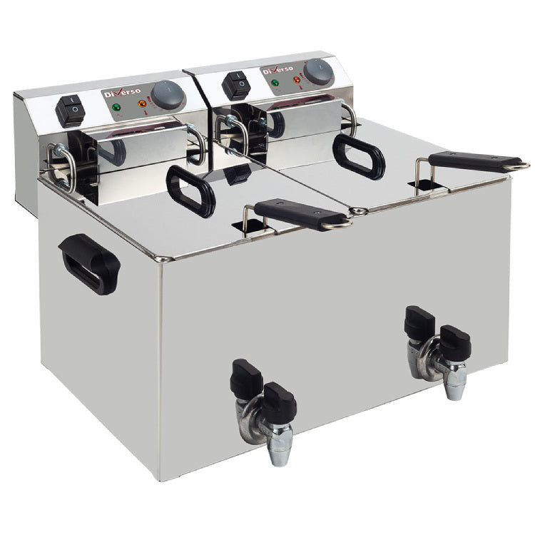 Elektro-Tischfritteuse 2x 10 Liter + Ablasshahn