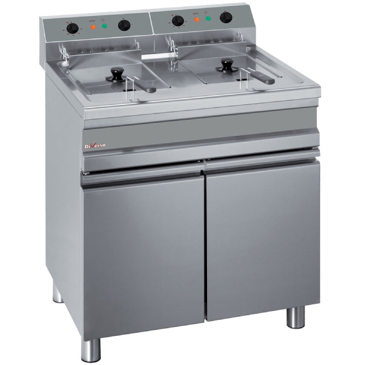 Elektro-Fritteuse, 2 Becken für 2x 14 Liter mit Unterschrank