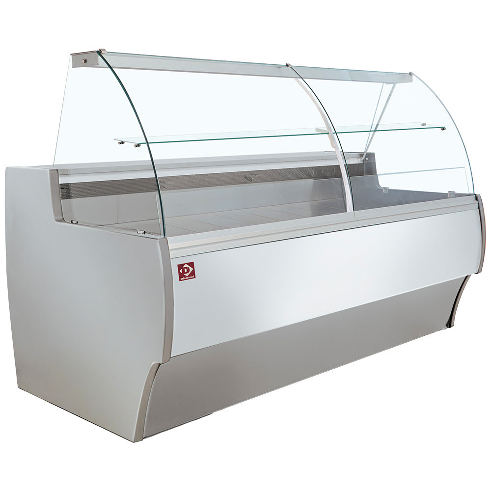 Kühltheke mit gebogener Frontscheibe, Umluft und Reservefach - GRAU/WEISS - MA20/E8-R2V