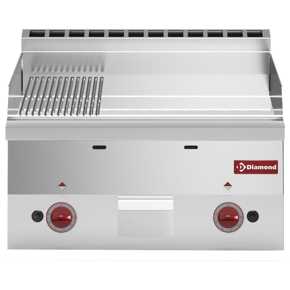 Gas Grillplatte 2/3 glatt und 1/3 gerillt "verchromt"  -Top- - G60/PMCD6T-N