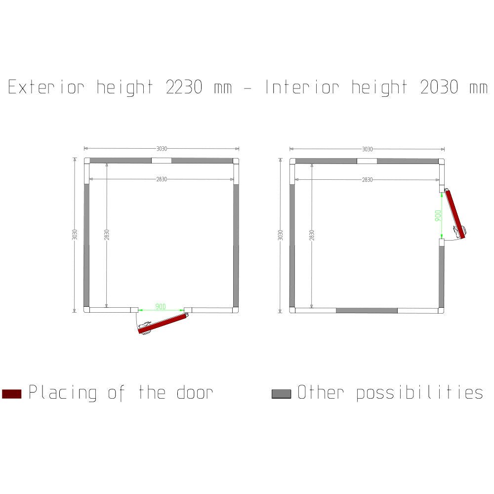 Zelle ISO 100, dim.int. 2830 x 2830 xh 2230 mm  (17,86 m³) - C1810/XBF