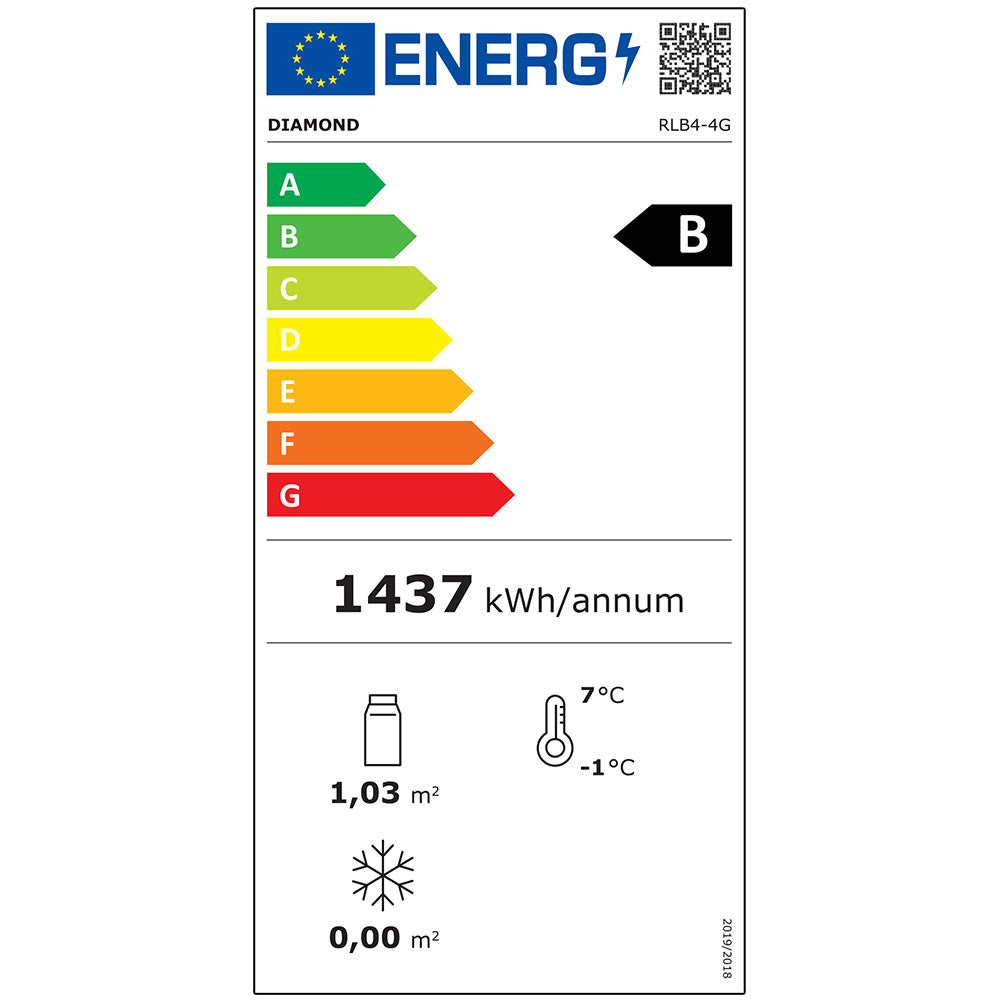 Flaschenkühlschrank 4 Glastüren, 620 Liter, verstellbare Füße - RLB4-4G