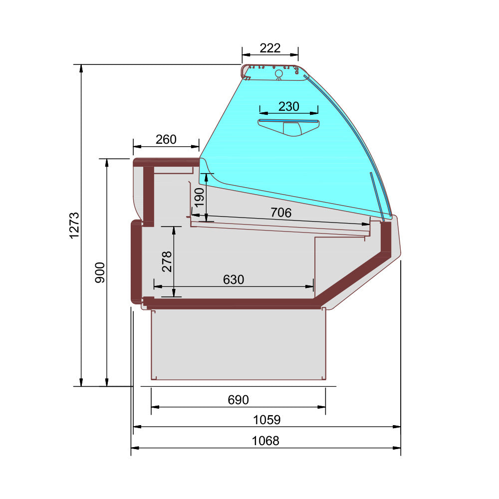 Belüfteter Verkaufstheke mit Stauraum, gewölbtes Glas - WEISSE Front - CMN20-V3
