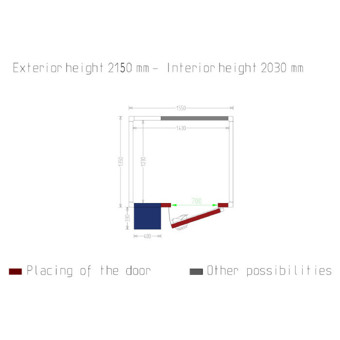 Kühlzelle ISO 60 mit Gruppe, Innendim. 1430 x 1230 xh 2030 mm (4,07 m³ )