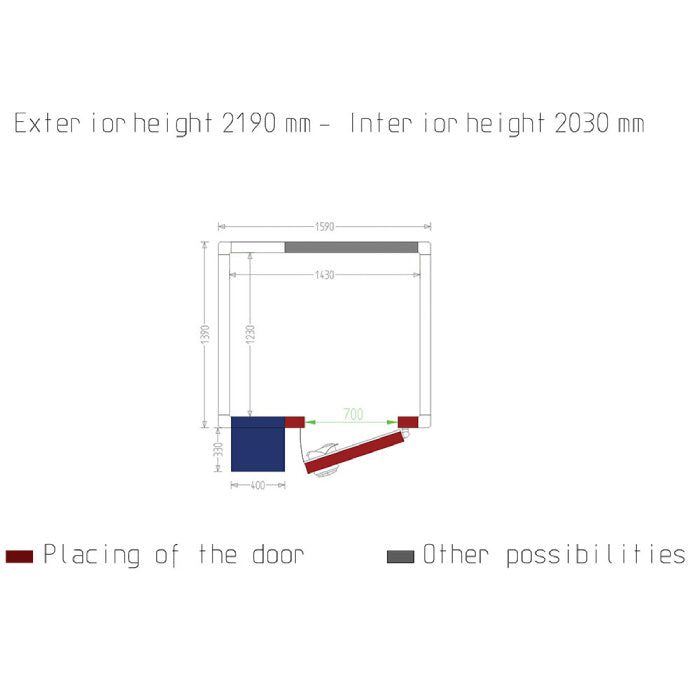 Kühlzelle ISO 80 mit Gruppe, Innendim. 1430 x 1230 xh 2030 mm (3,57 m³ )