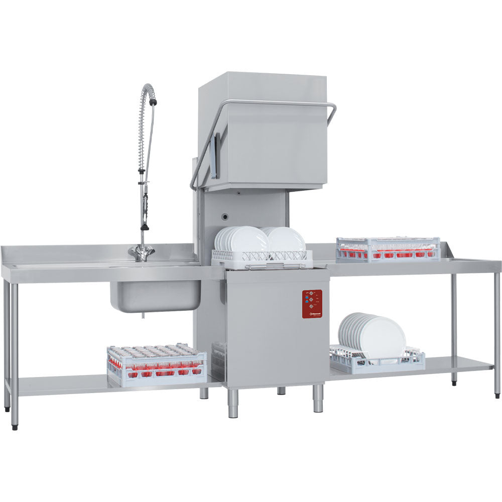 Durchschubspülmaschine, Korb 500x500 mm + Break Tank + kontinuierlicher Entkalkung - D26/6B-AC