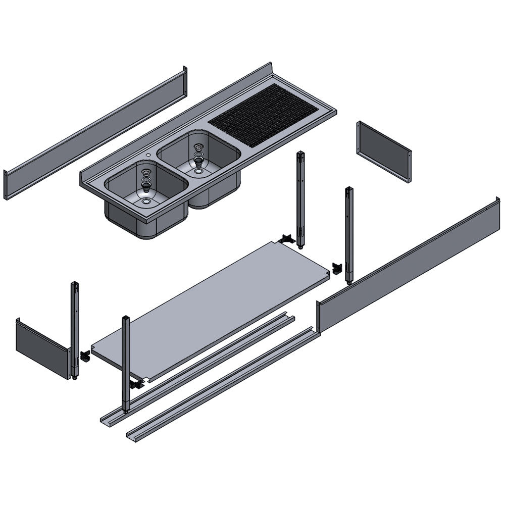 Spültisch 1 Becken, Abtropffläche auf der linken Seite, mit Undergestell - L1210S/6-KD-D