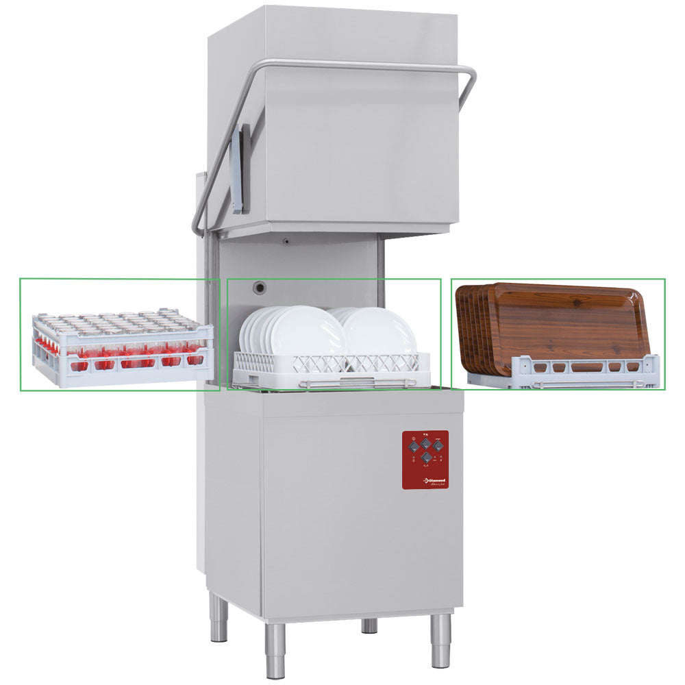 Haubenspülmaschine, Körbe 500x500 mm "Full Hygiene", mit kontinuierlicher Entkalkung + Dampfkondensator-Wärmerückgewinnung - DCS9/6-AC-RC
