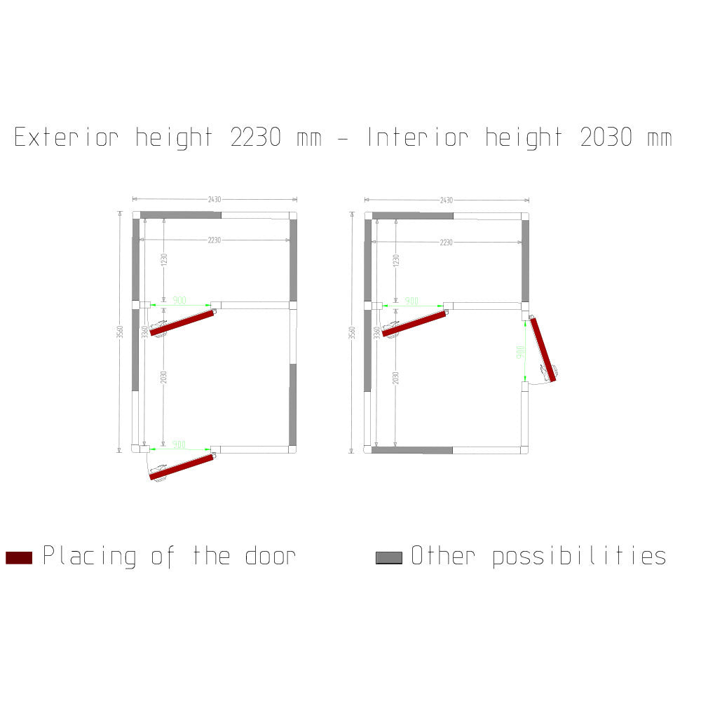 Kombi Kühl-/Tiefkühlzelle ISO 100 int. dim. 2230 x 2030 & 2230 x 1230 xh 2230 mm  (10,09 + 6,12 m³) - C1710/XBF-COMBI