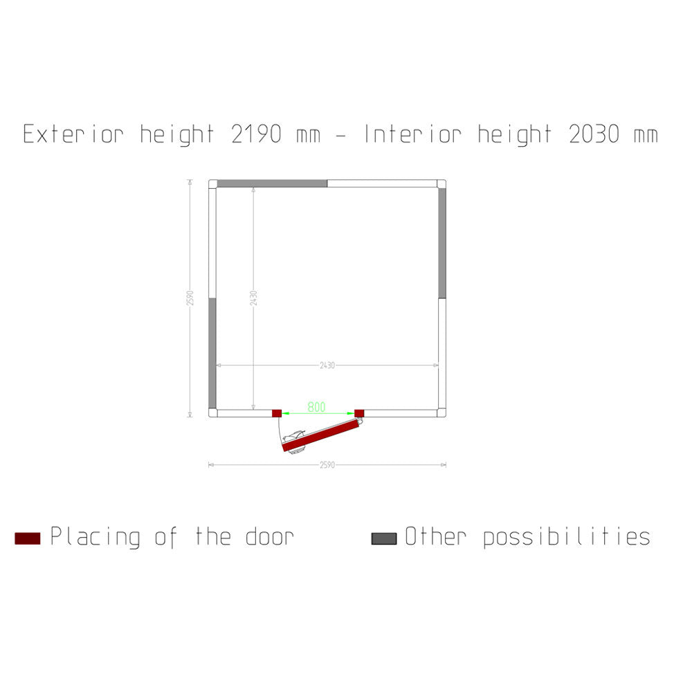 Kühlzelle ISO 80, Innendim. 2430 x 2430 xh 2030 mm  (11,99 m³) - C118A/BF