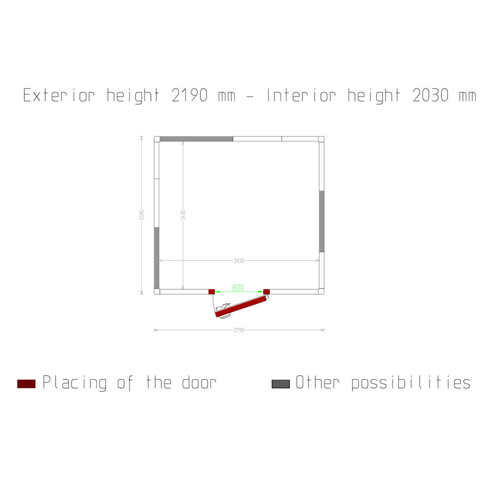 Kühlzelle ISO 80, Innendim. 2630 x 2430 xh 2030 mm  (12,97 m³) - C133A/BF