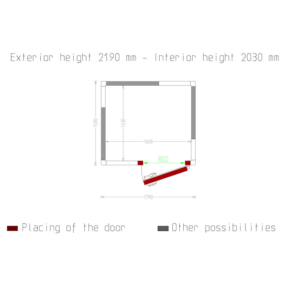 Kühlzelle ISO 80, Innendim. 1630 x 1430 xh 2030 mm  (4,73 m³) - C50A/BF