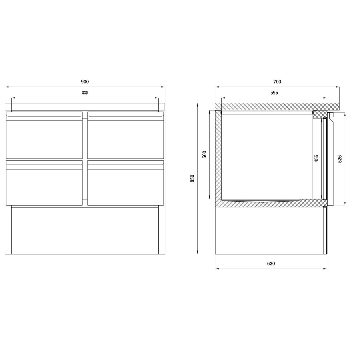 EASYLINE Kühltisch Mini 700 / 2-fach - mit 4 Schubladen