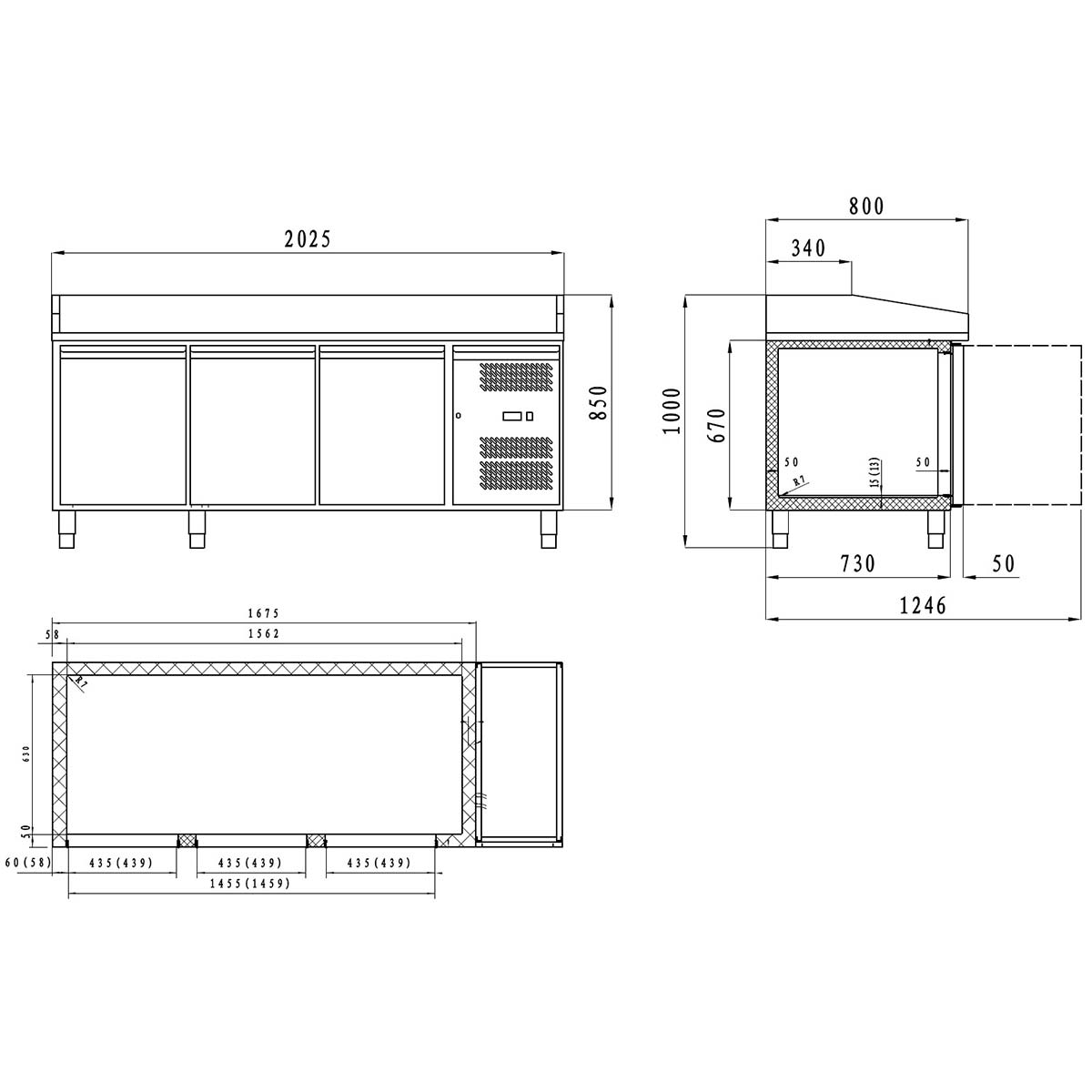 EASYLINE Pizzatisch Pizzakühltisch 800 / 3-türig "grau"