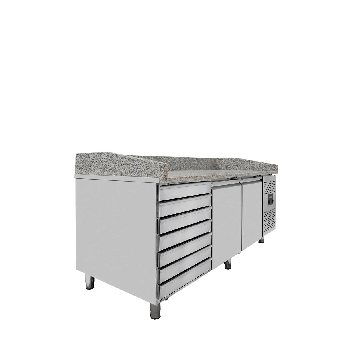 EASYLINE Pizzatisch Pizzakühltisch 800 / 2-türig & 7 Schubladen "grau"
