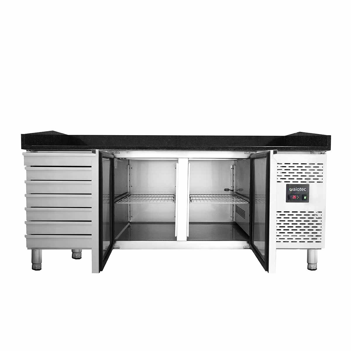 EASYLINE Pizzatisch 800 / 2-türig & 7 Schubladen "schwarz"
