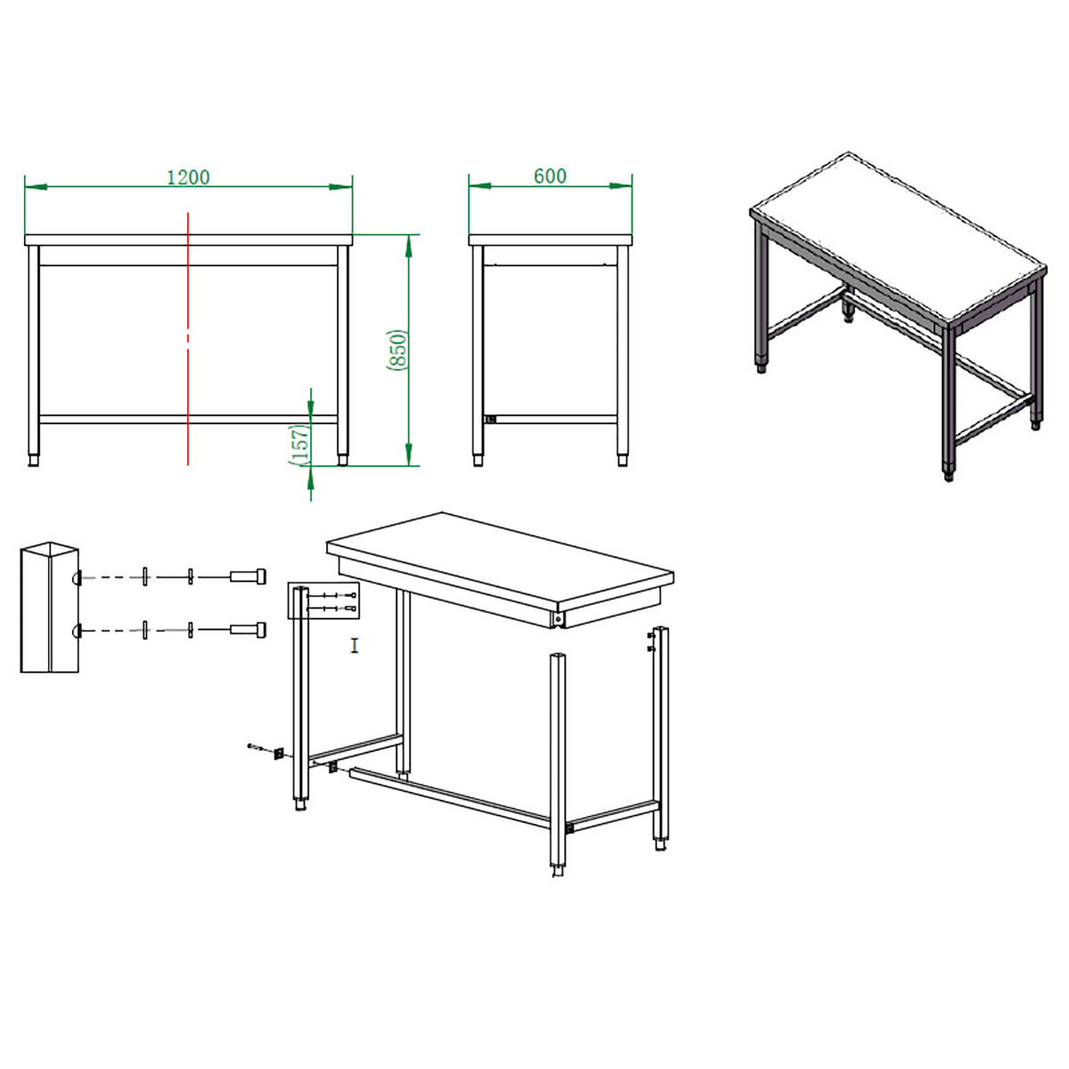 EASYLINE Arbeitstisch 600 / unterfahrbar B:1200