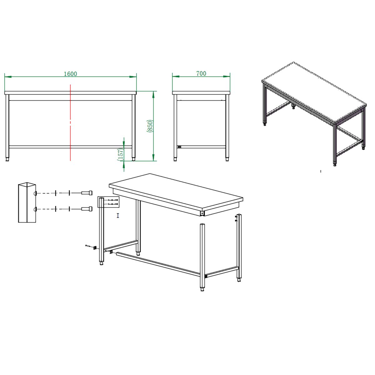 EASYLINE Arbeitstisch 700 / unterfahrbar B:1600