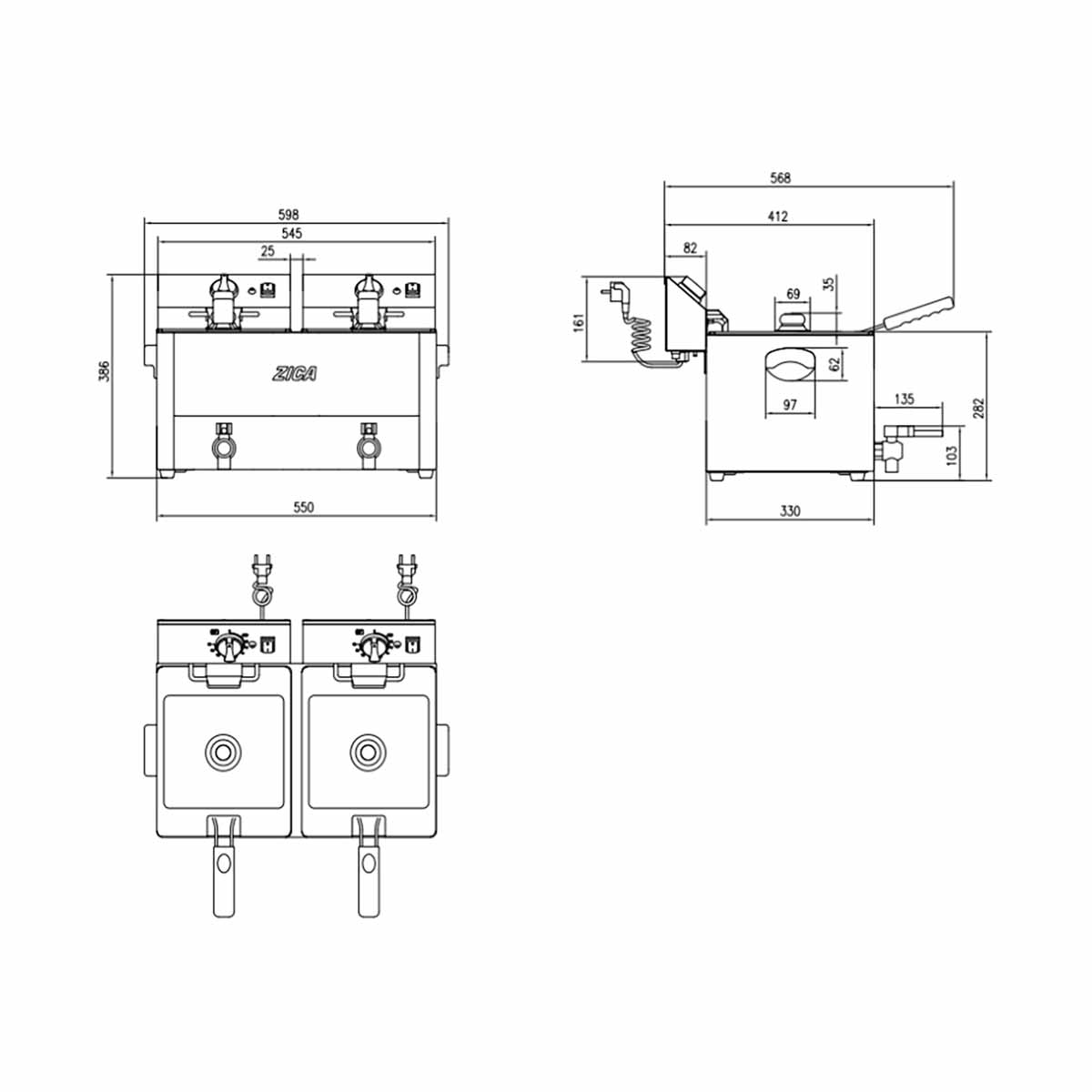 EASYLINE Elektro Fritteuse 2 Becken mit Ablasshahn 10+10 Liter